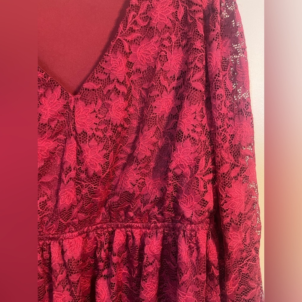 Maurices Burgundy Lace Long Sleeve Blouse - Picture 2 of 6